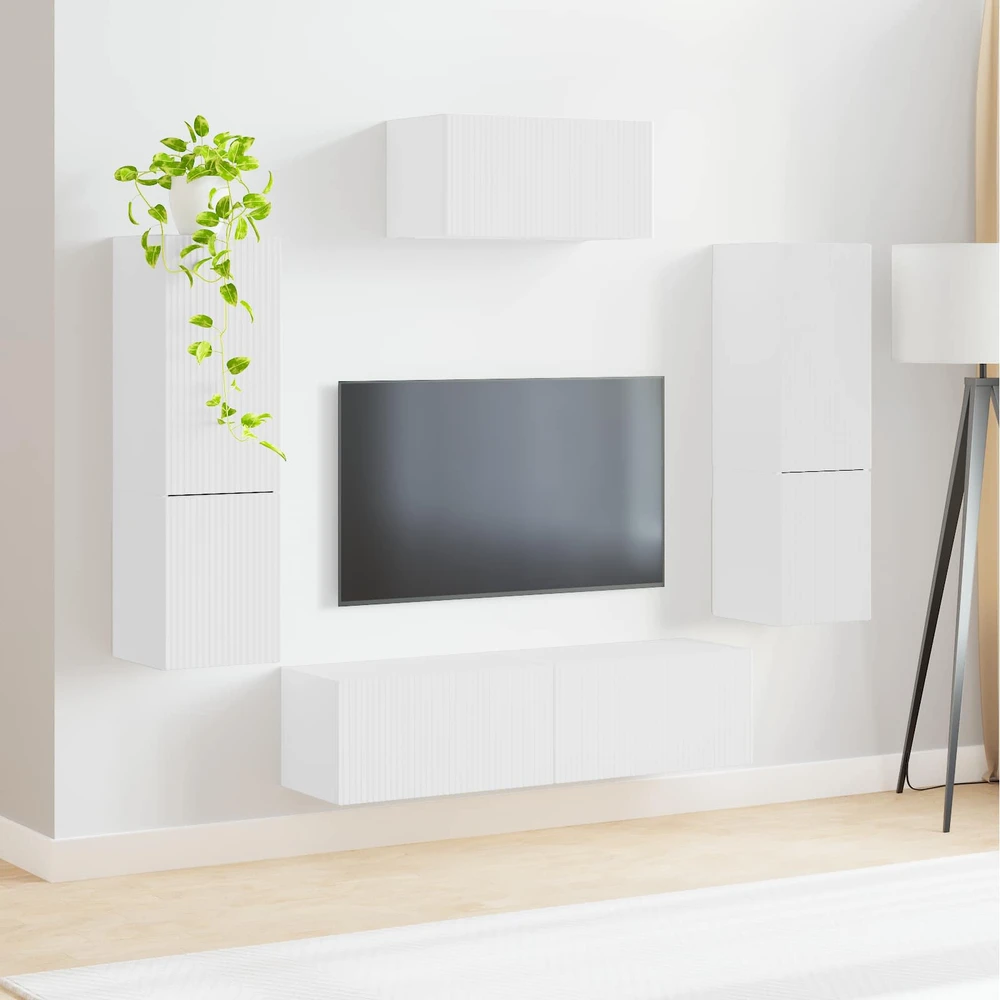 TV staliukas TV spintelių komplektas 4 vnt. Balta Apdirbta mediena