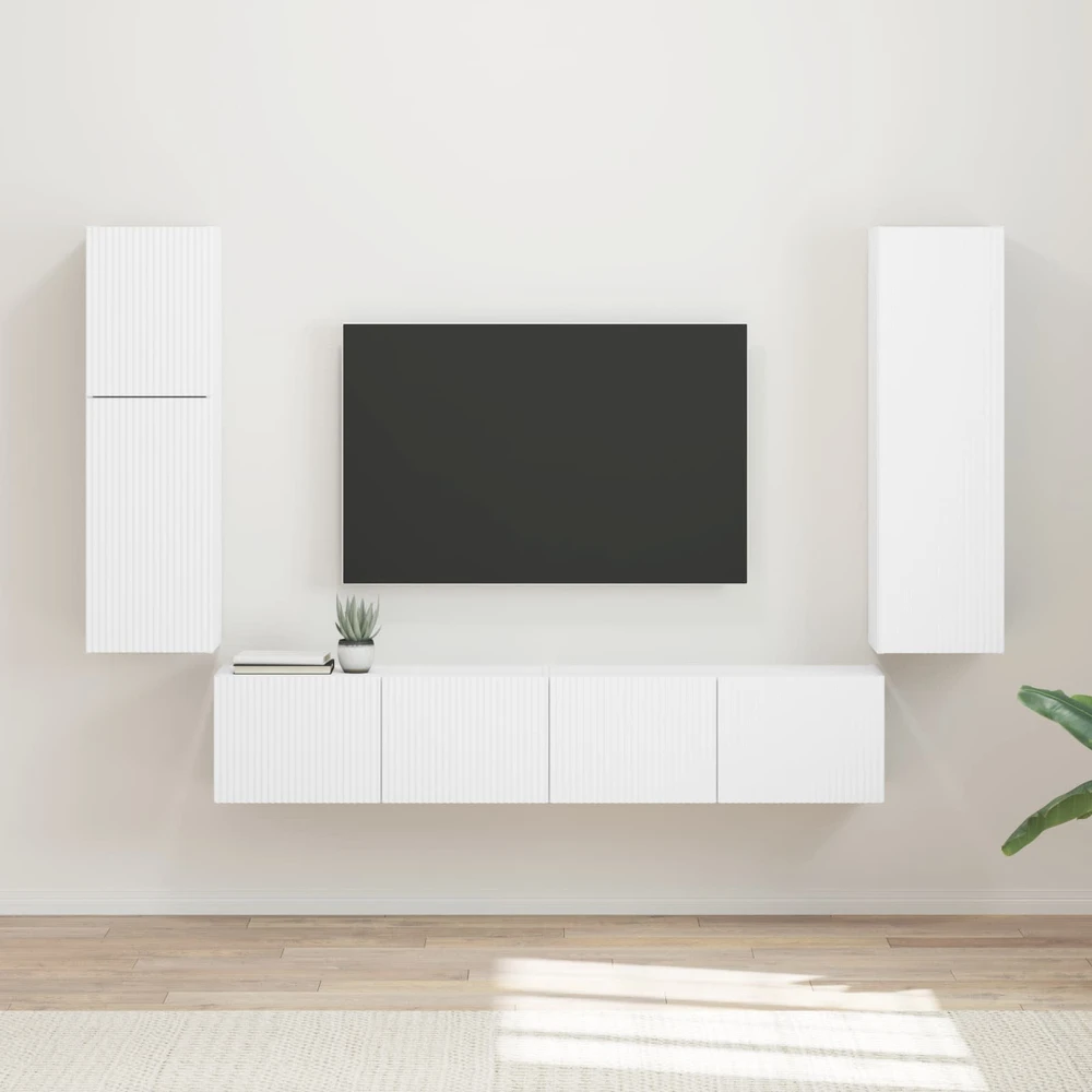 TV staliukas TV spintelių komplektas 4 vnt. Balta Apdirbta mediena