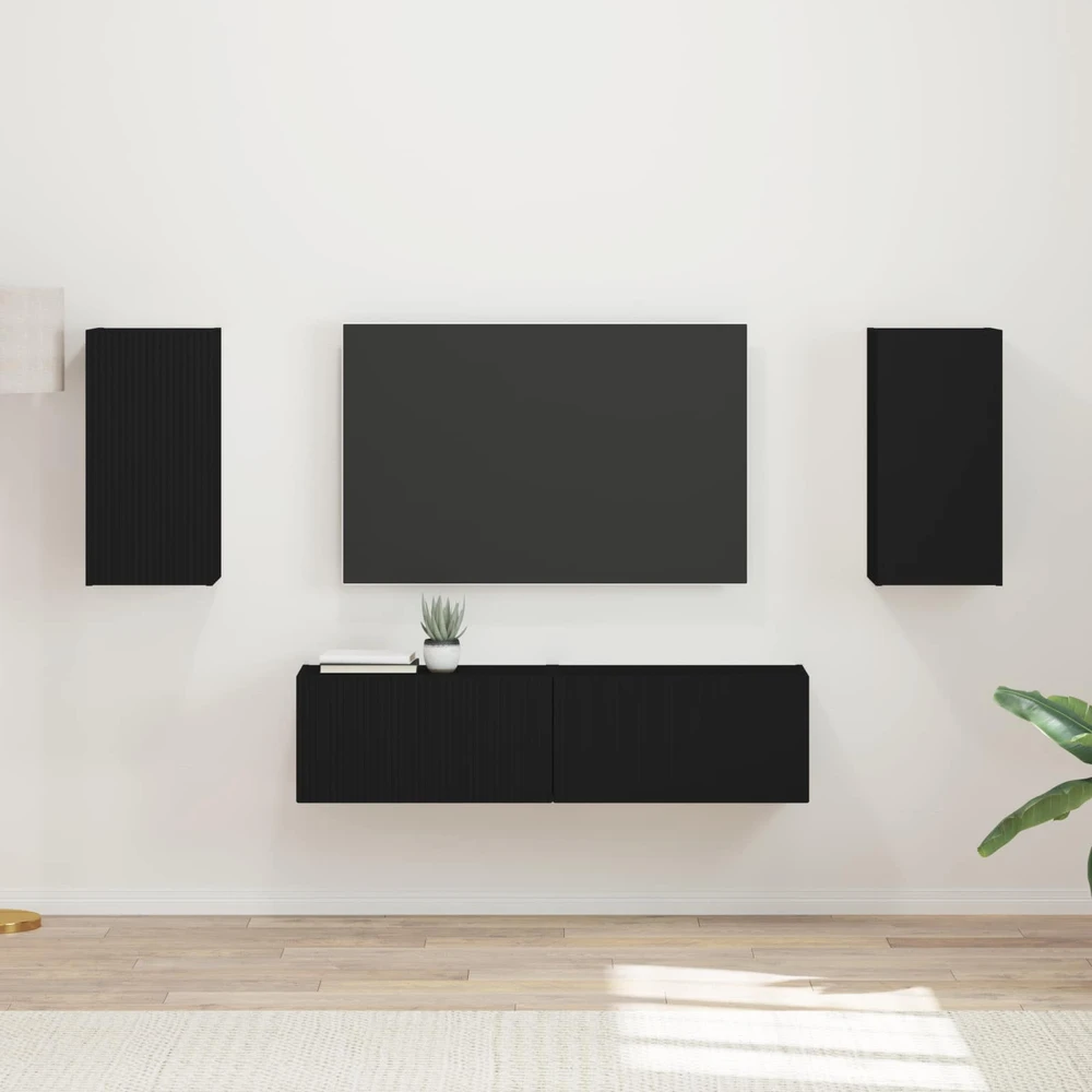 TV staliukas TV spintelių komplektas 4 vnt. Juoda Apdirbta mediena