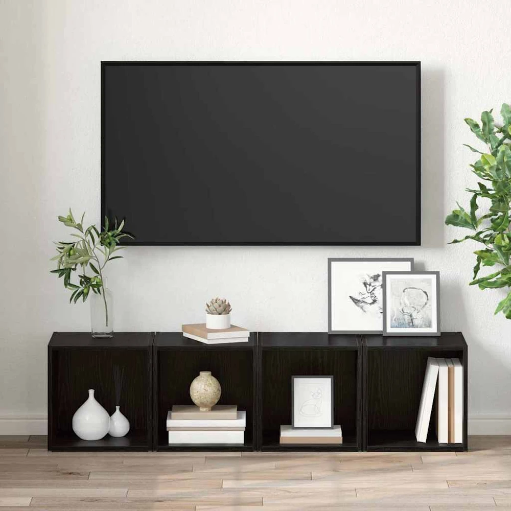 TV staliukas TV spintelių komplektas 4 vnt. Juoda Apdirbta mediena