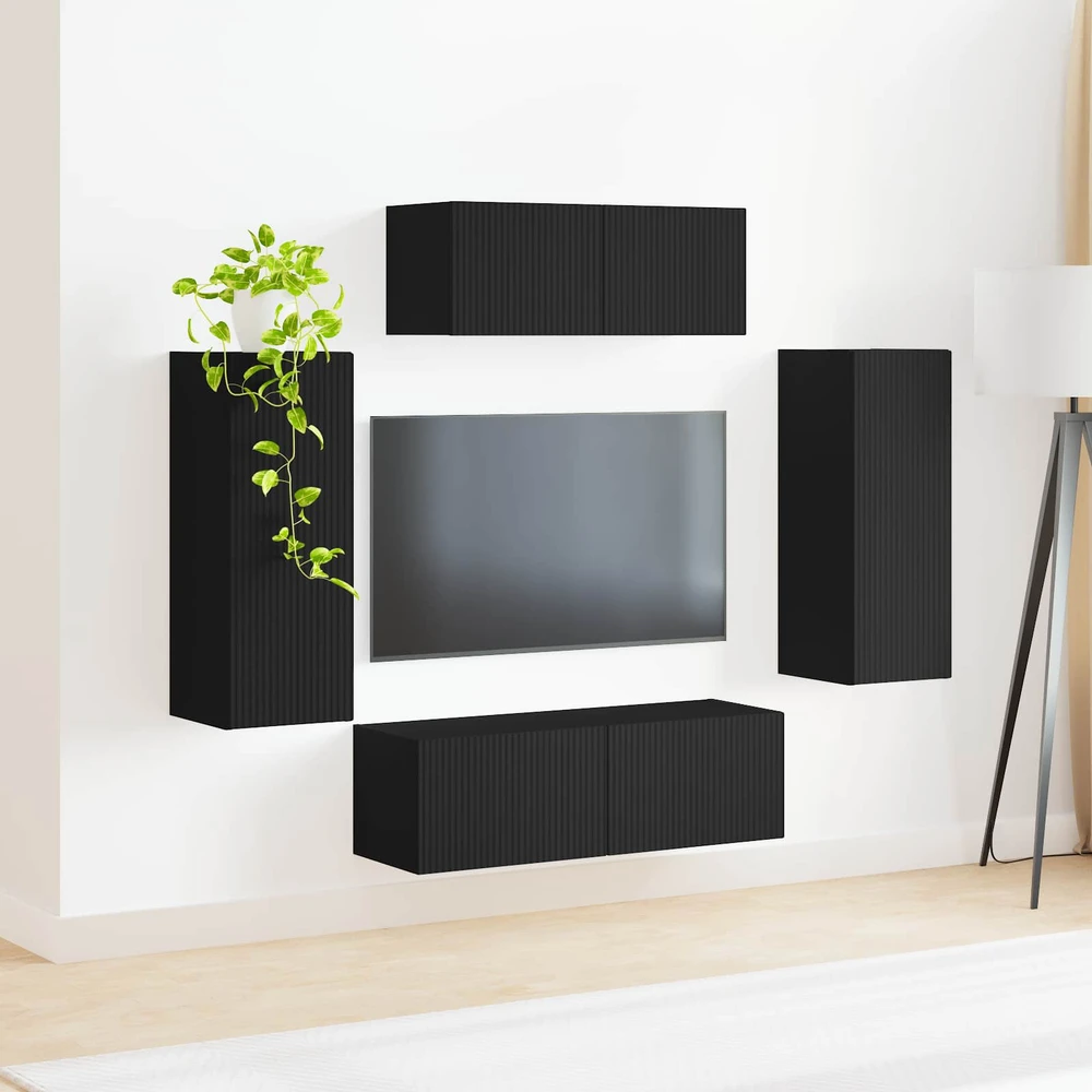 TV staliukas TV spintelių komplektas 4 vnt. Juoda Apdirbta mediena