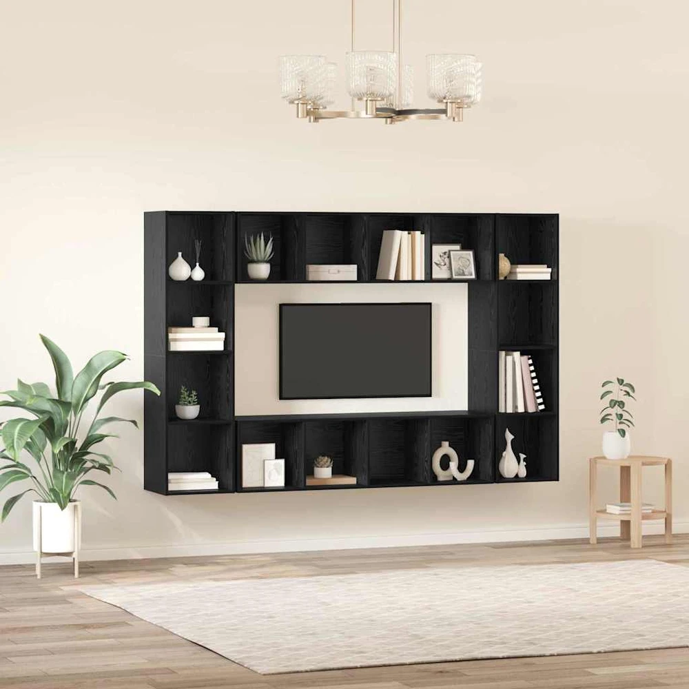 TV staliukas TV spintelių komplektas 4 vnt. Juoda Apdirbta mediena