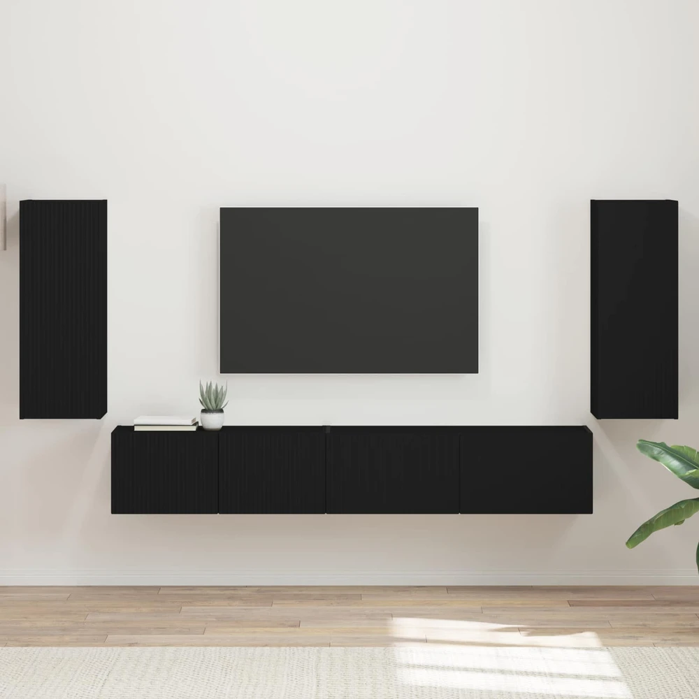TV staliukas TV spintelių komplektas 4 vnt. Juoda Apdirbta mediena