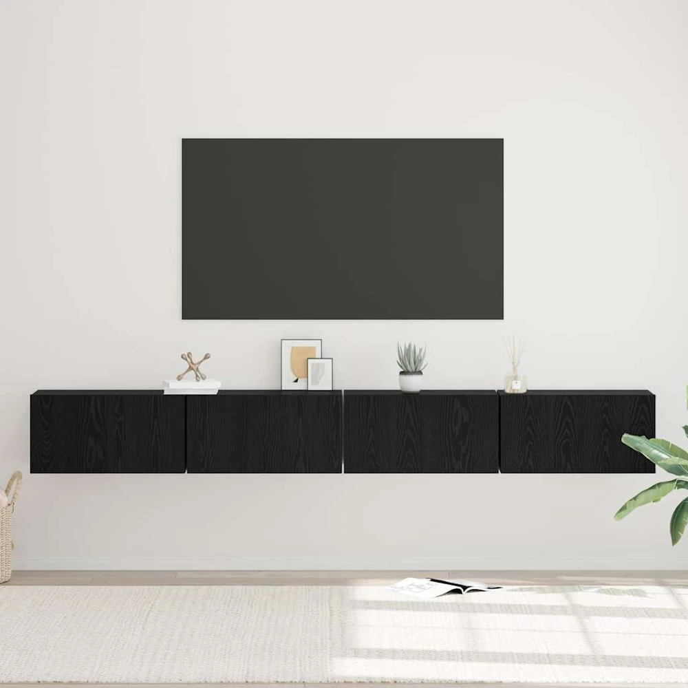 TV staliukas TV spintelių komplektas 4 vnt. Juodas ąžuolas Apdirbta mediena