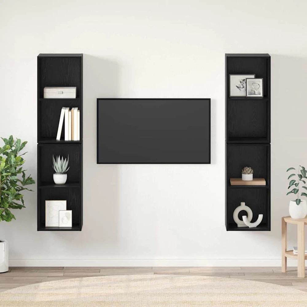 TV staliukas TV spintelių komplektas 4 vnt. Juodas ąžuolas Apdirbta mediena