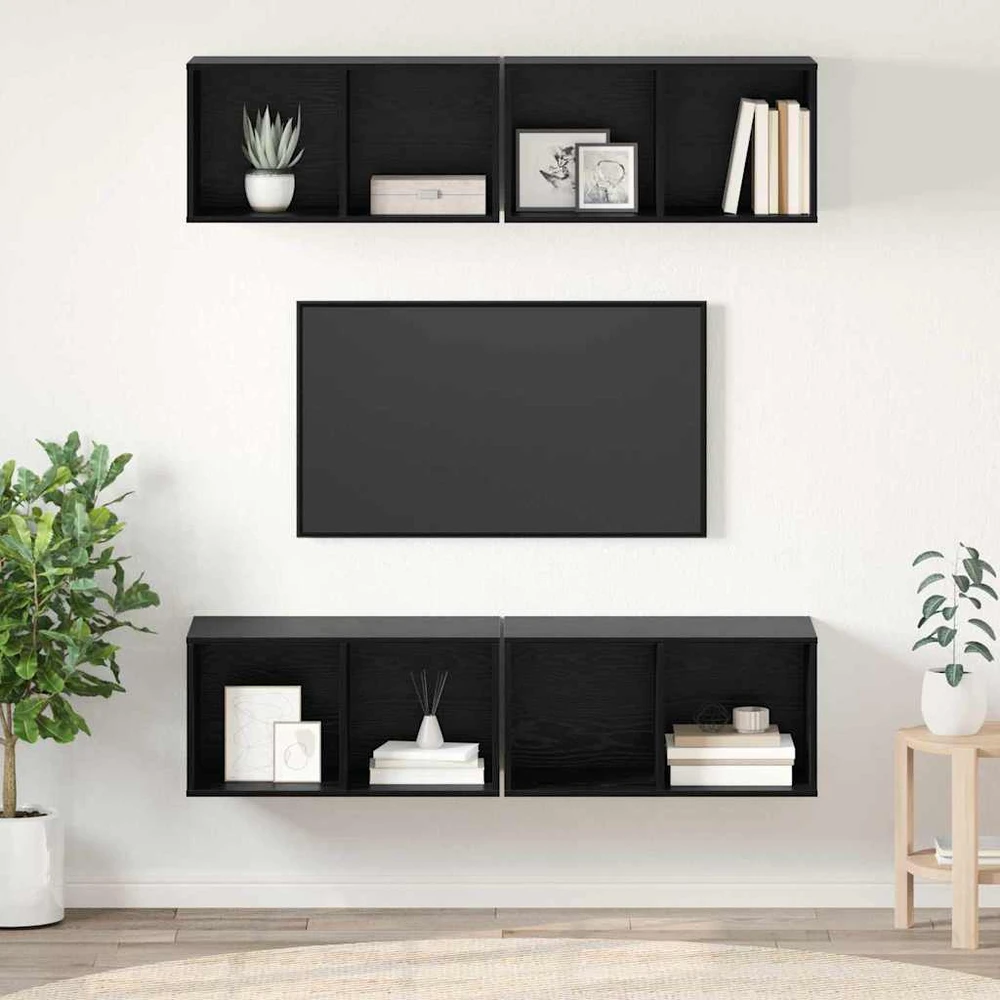 TV staliukas TV spintelių komplektas 4 vnt. Juodas ąžuolas Apdirbta mediena