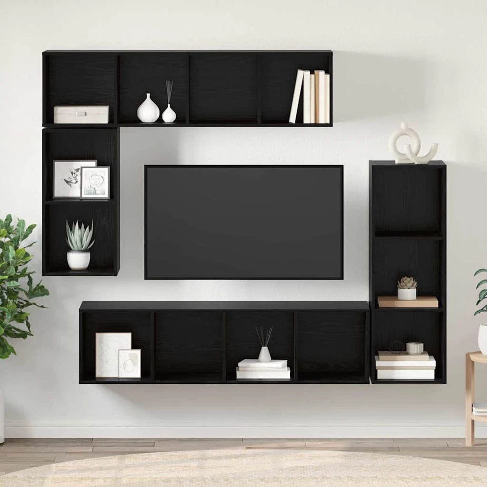 TV staliukas TV spintelių komplektas 4 vnt. Juodas ąžuolas Apdirbta mediena