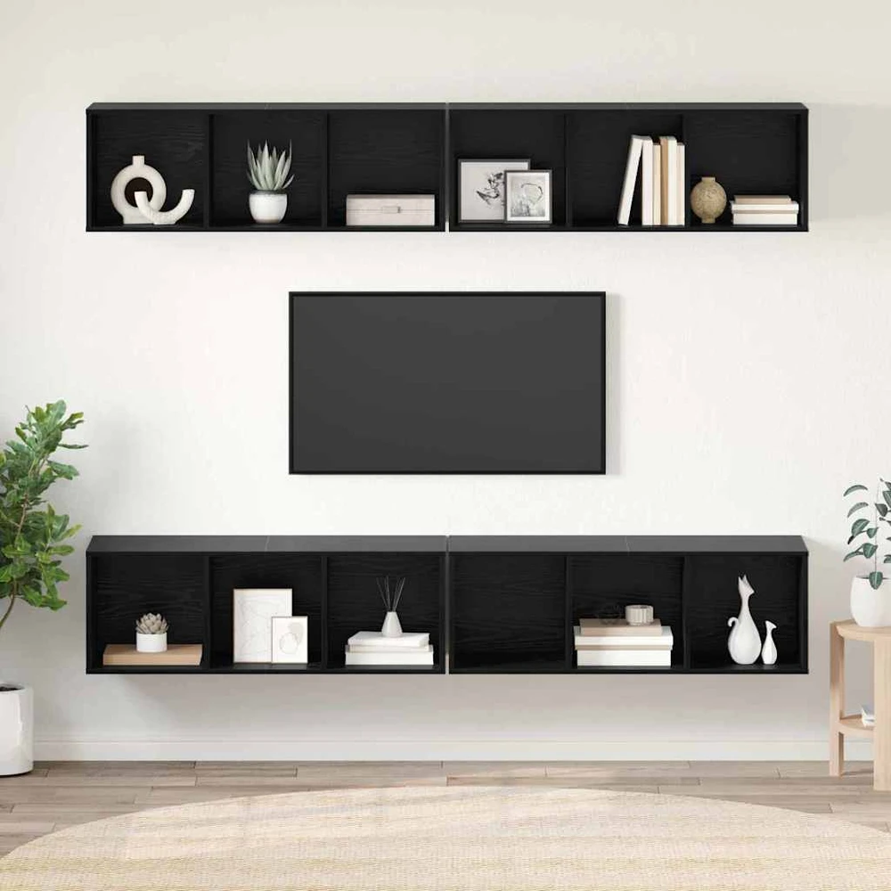 TV staliukas TV spintelių komplektas 4 vnt. Juodas ąžuolas Apdirbta mediena