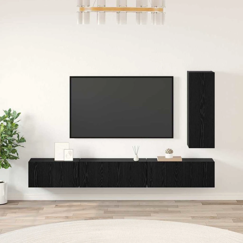 TV staliukas TV spintelių komplektas 4 vnt. Juodas ąžuolas Apdirbta mediena