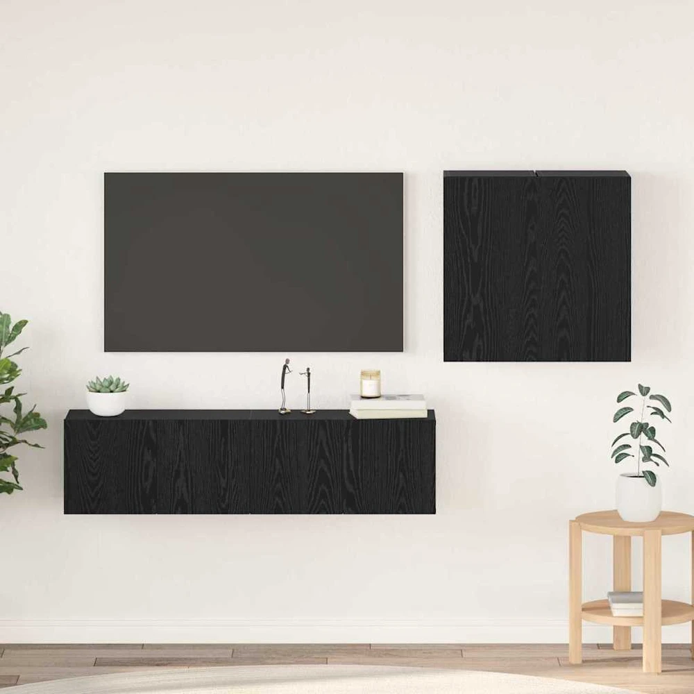 TV staliukas TV spintelių komplektas 4 vnt. Juodas ąžuolas Apdirbta mediena