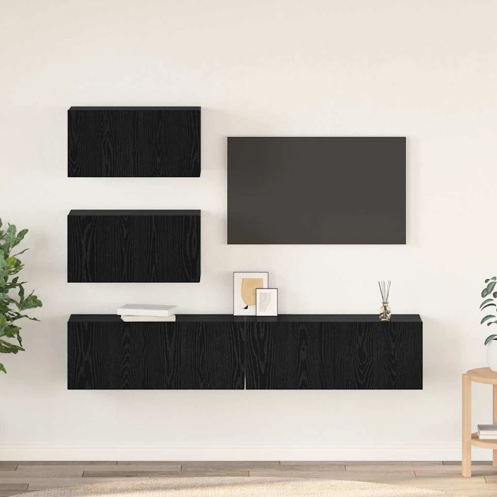 TV staliukas TV spintelių komplektas 4 vnt. Juodojo ąžuolo Apdirbta mediena