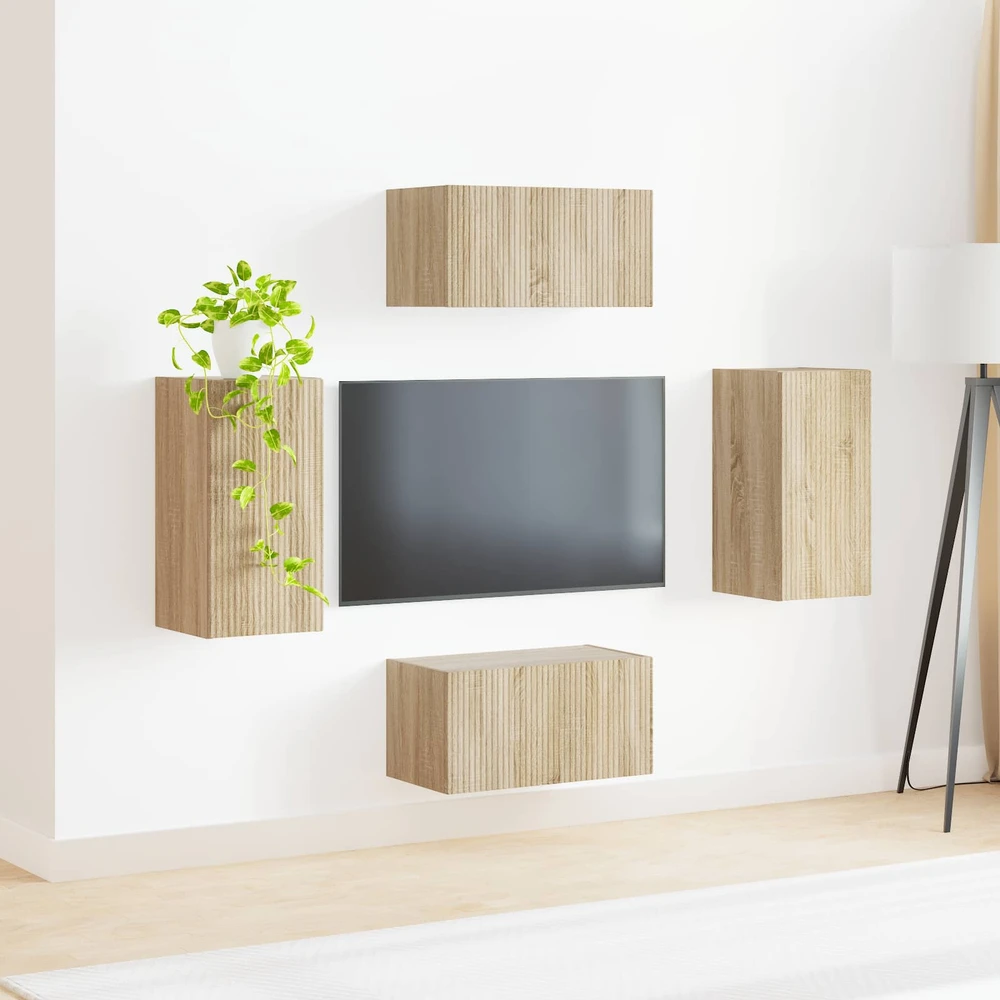 TV staliukas TV spintelių komplektas 4 vnt. Sonoma ąžuolas Apdirbta mediena