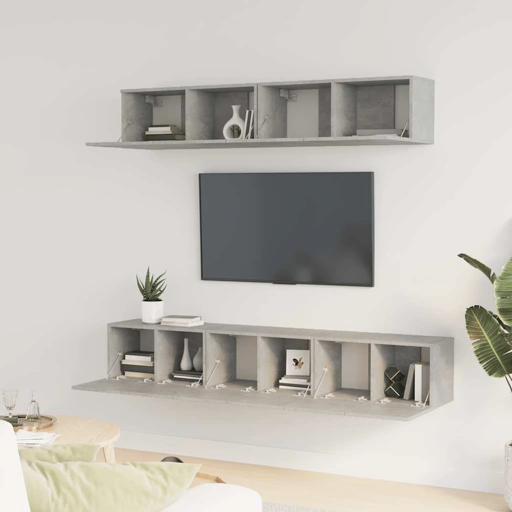 TV staliukas TV spintelių komplektas, 5 dalių, betono pilkas, mediena