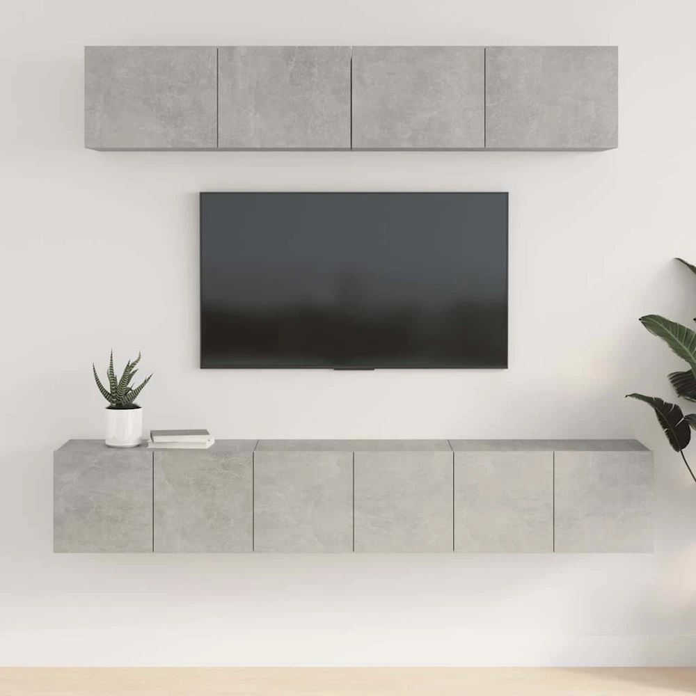 TV staliukas TV spintelių komplektas, 5 dalių, betono pilkas, mediena