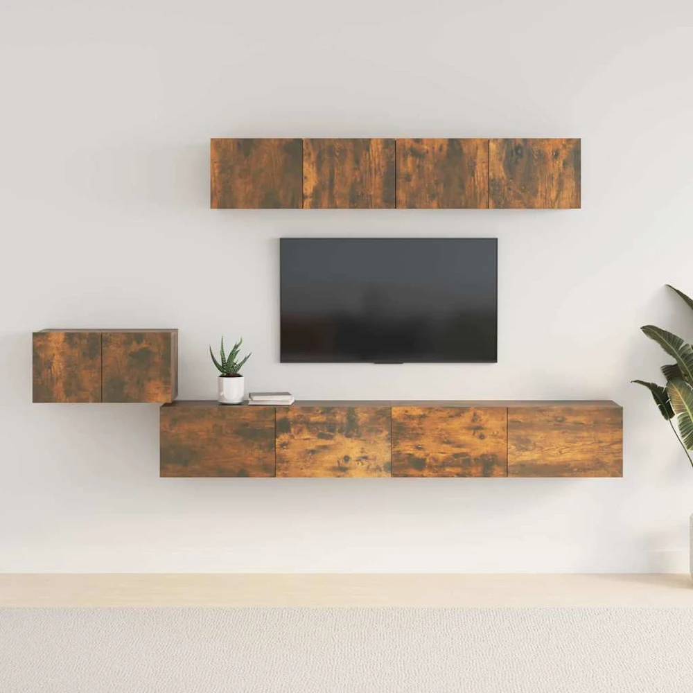 TV staliukas TV spintelių komplektas, 5 dalių, dūminio ąžuolo, mediena