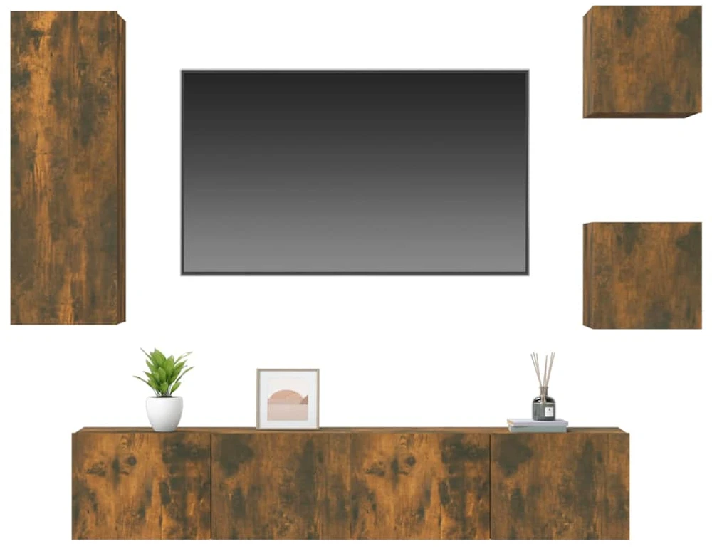TV staliukas TV spintelių komplektas, 5 dalių, dūminio ąžuolo, mediena