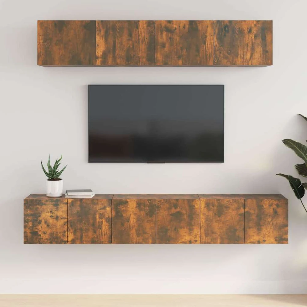 TV staliukas TV spintelių komplektas, 5 dalių, dūminio ąžuolo, mediena