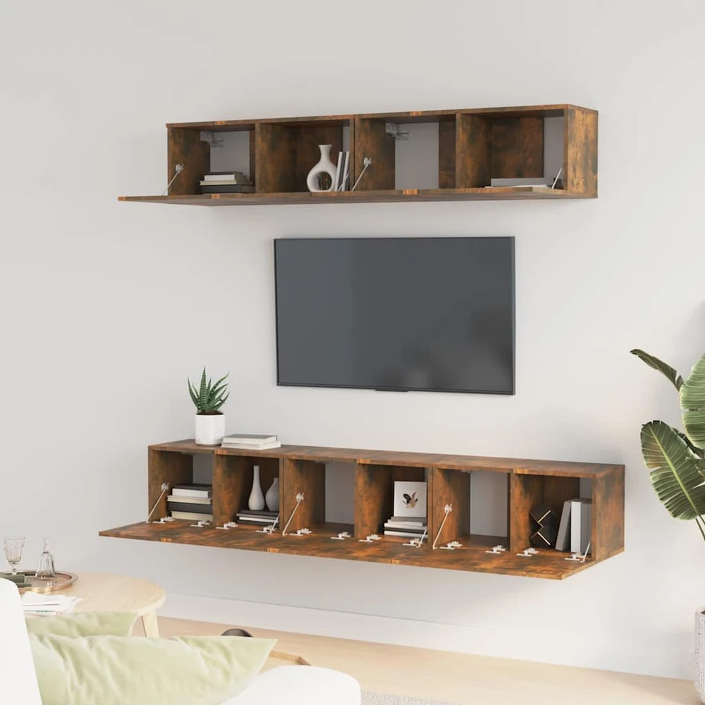 TV staliukas TV spintelių komplektas, 5 dalių, dūminio ąžuolo, mediena