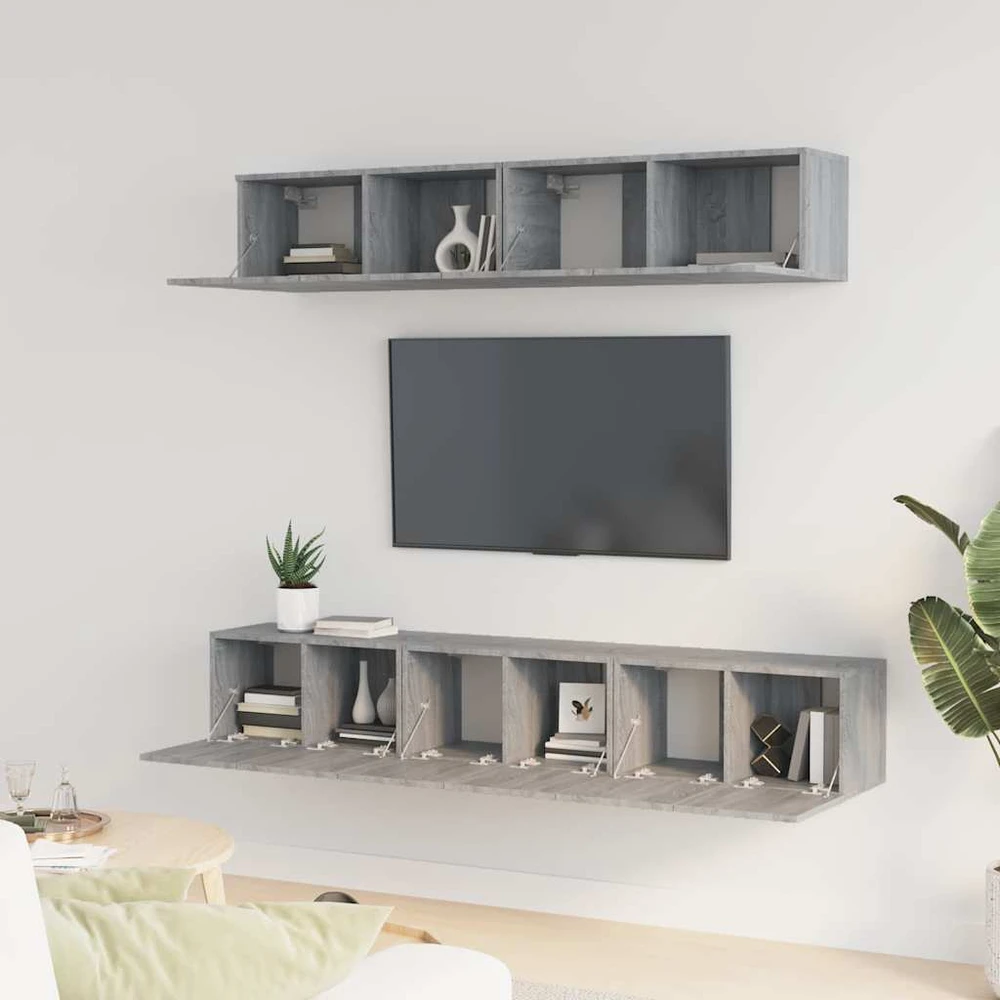 TV staliukas TV spintelių komplektas, 5 dalių, pilkas ąžuolo, mediena