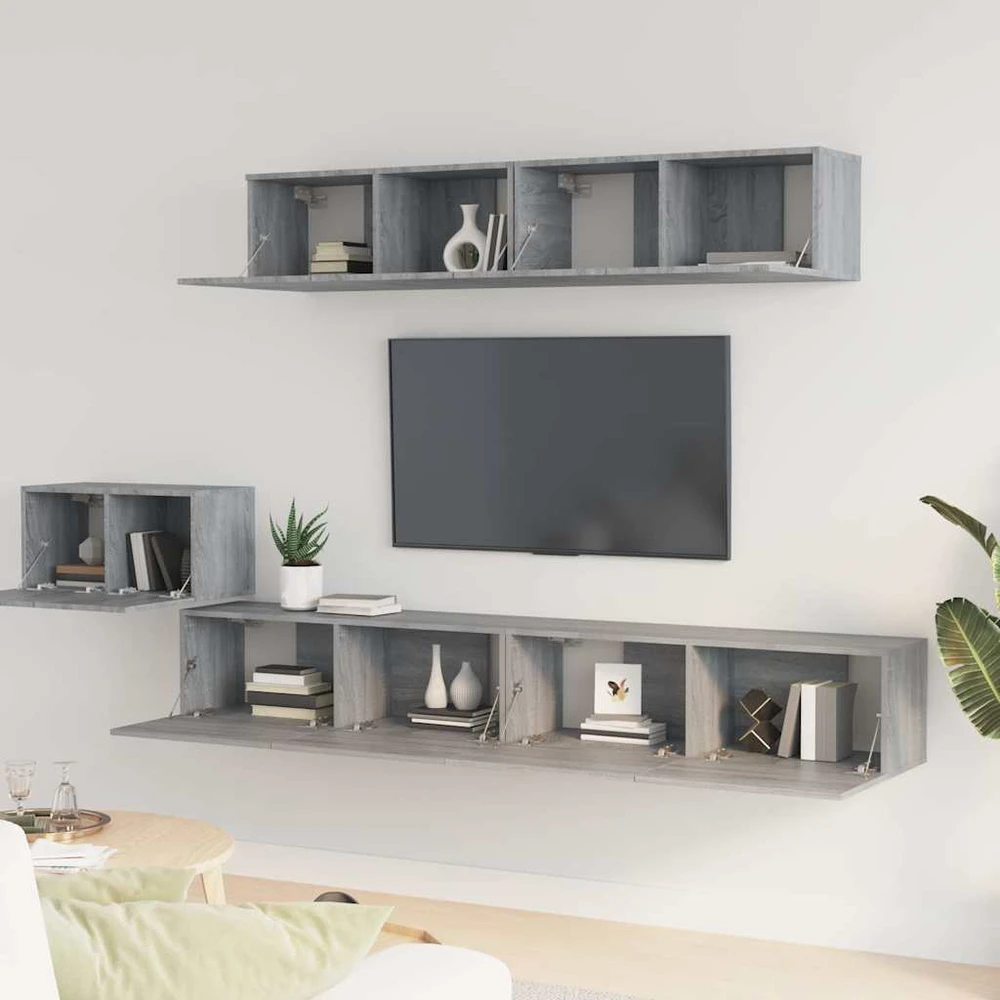 TV staliukas TV spintelių komplektas, 5 dalių, pilkas ąžuolo, mediena