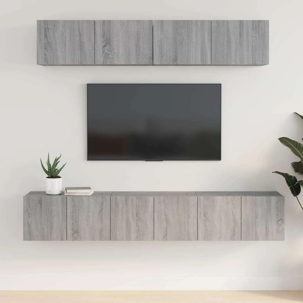 TV staliukas TV spintelių komplektas, 5 dalių, pilkas ąžuolo, mediena