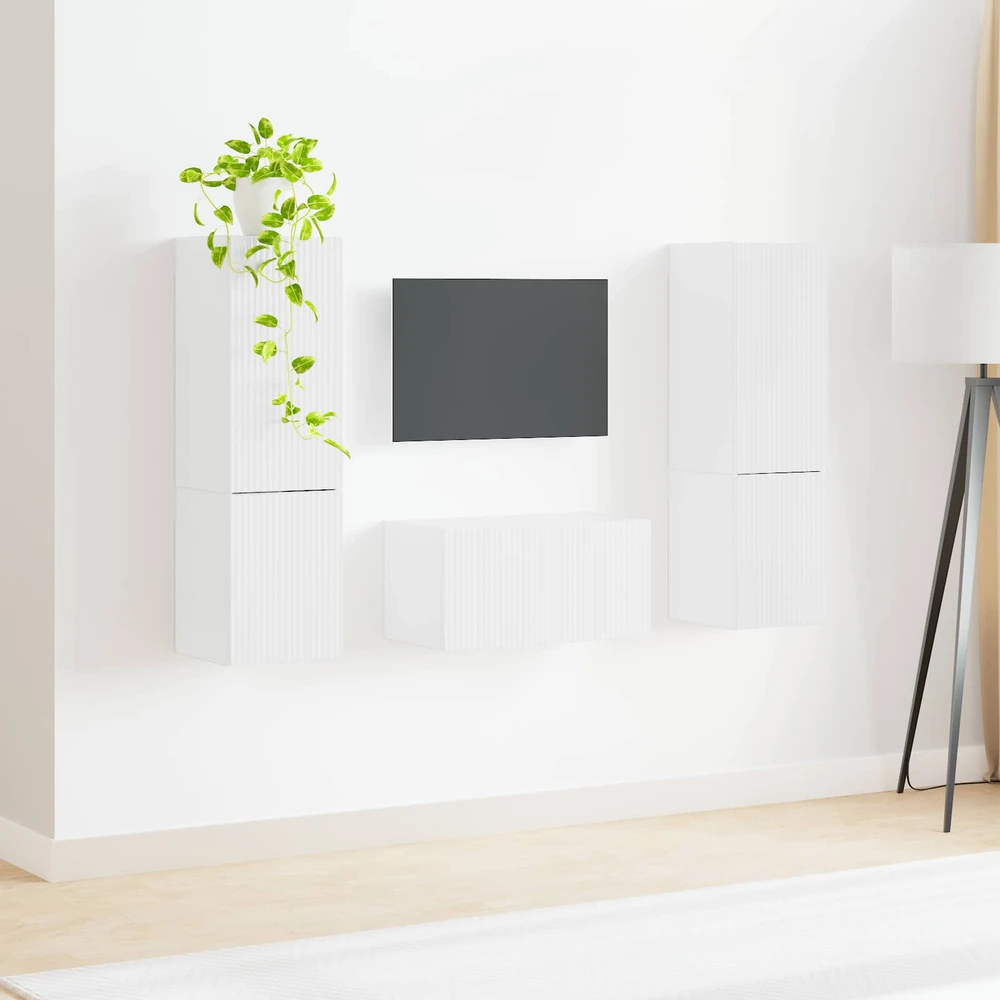 TV staliukas TV spintelių komplektas 5 vnt. Aukštai blizganti balta