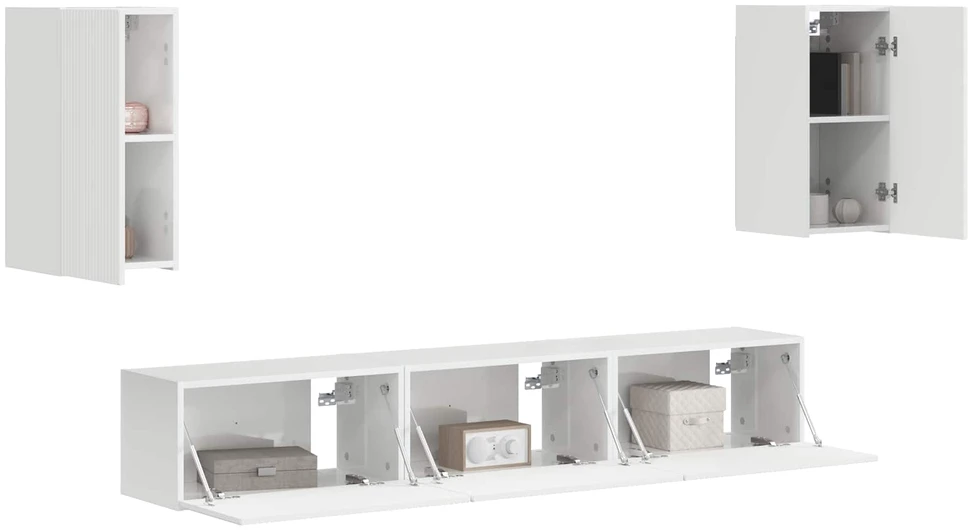 TV staliukas TV spintelių komplektas 5 vnt. Aukštai blizganti balta