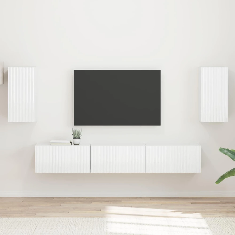 TV staliukas TV spintelių komplektas 5 vnt. Aukštai blizganti balta