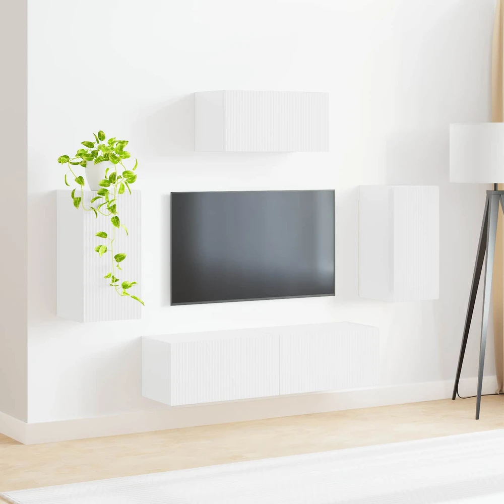 TV staliukas TV spintelių komplektas 5 vnt. Aukštai blizganti balta