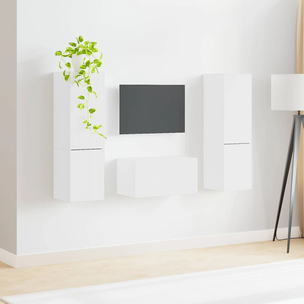 TV staliukas TV spintelių komplektas 5 vnt. Balta Apdirbta mediena