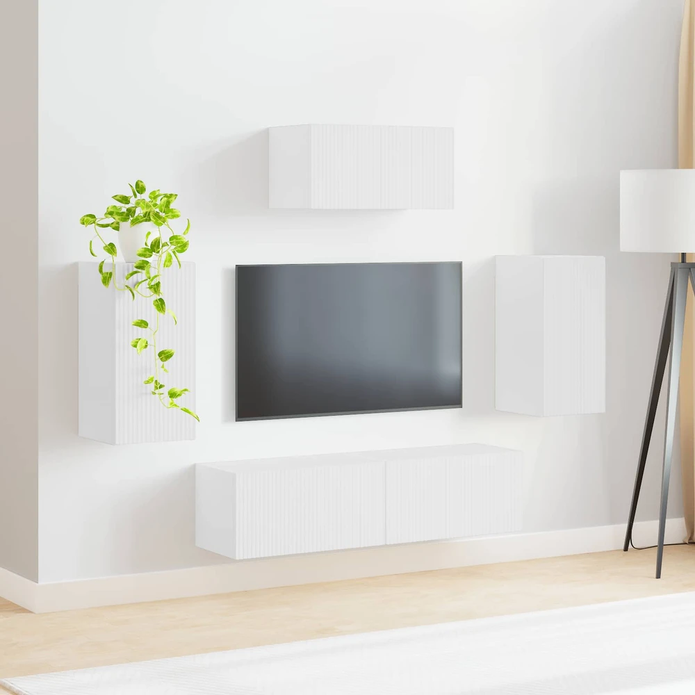 TV staliukas TV spintelių komplektas 5 vnt. Balta Apdirbta mediena