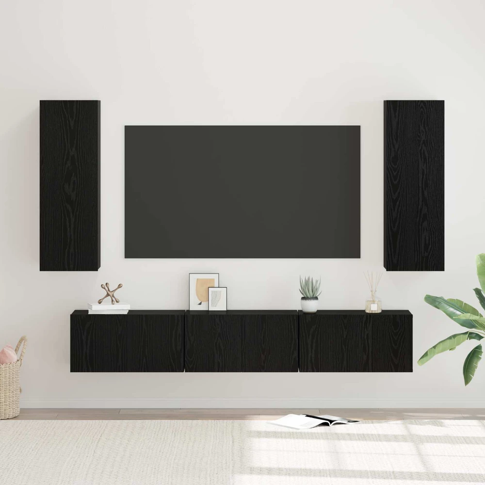 TV staliukas TV spintelių komplektas 5 vnt. Juodas ąžuolas Apdirbta mediena