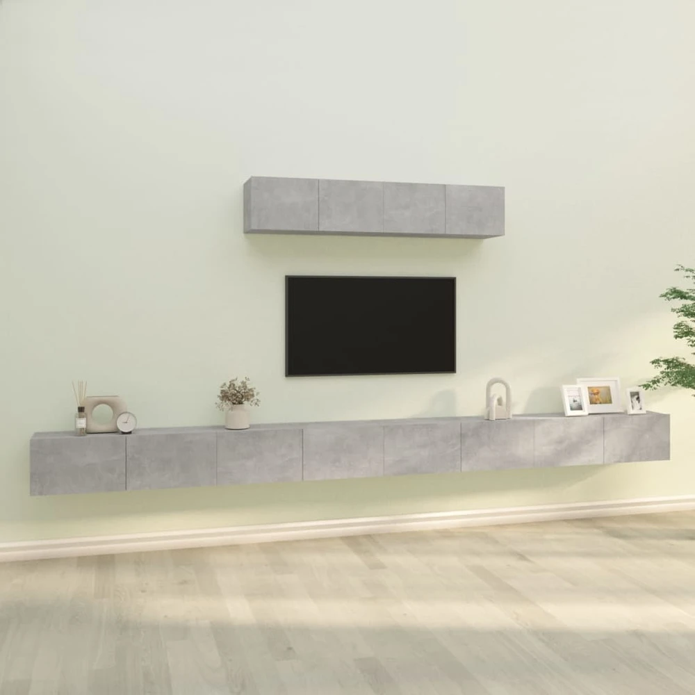 TV staliukas TV spintelių komplektas, 6 dalių, betono pilkas, mediena