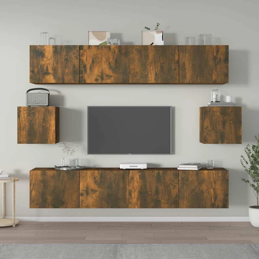 TV staliukas TV spintelių komplektas, 6 dalių, dūminio ąžuolo, mediena