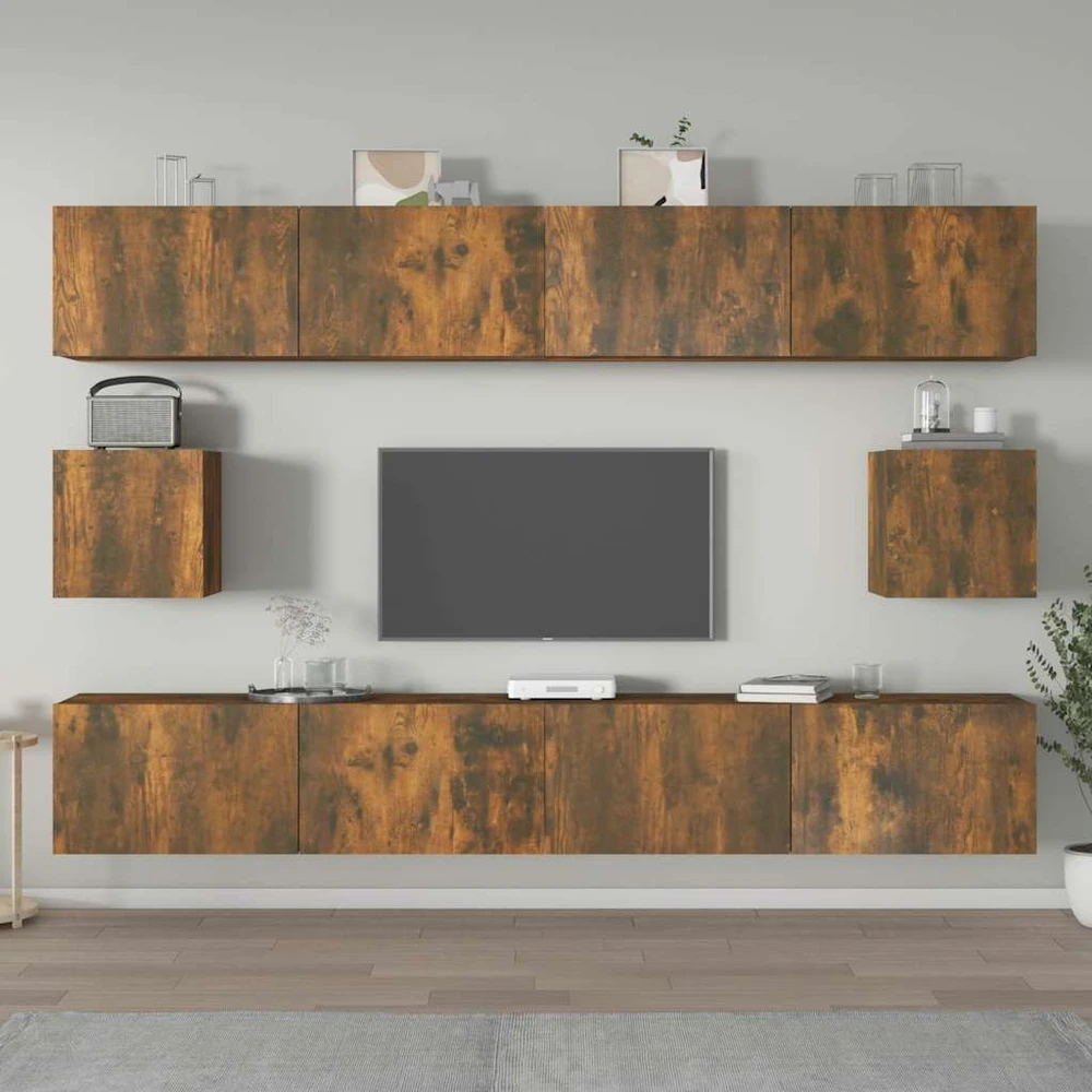 TV staliukas TV spintelių komplektas, 6 dalių, dūminio ąžuolo, mediena