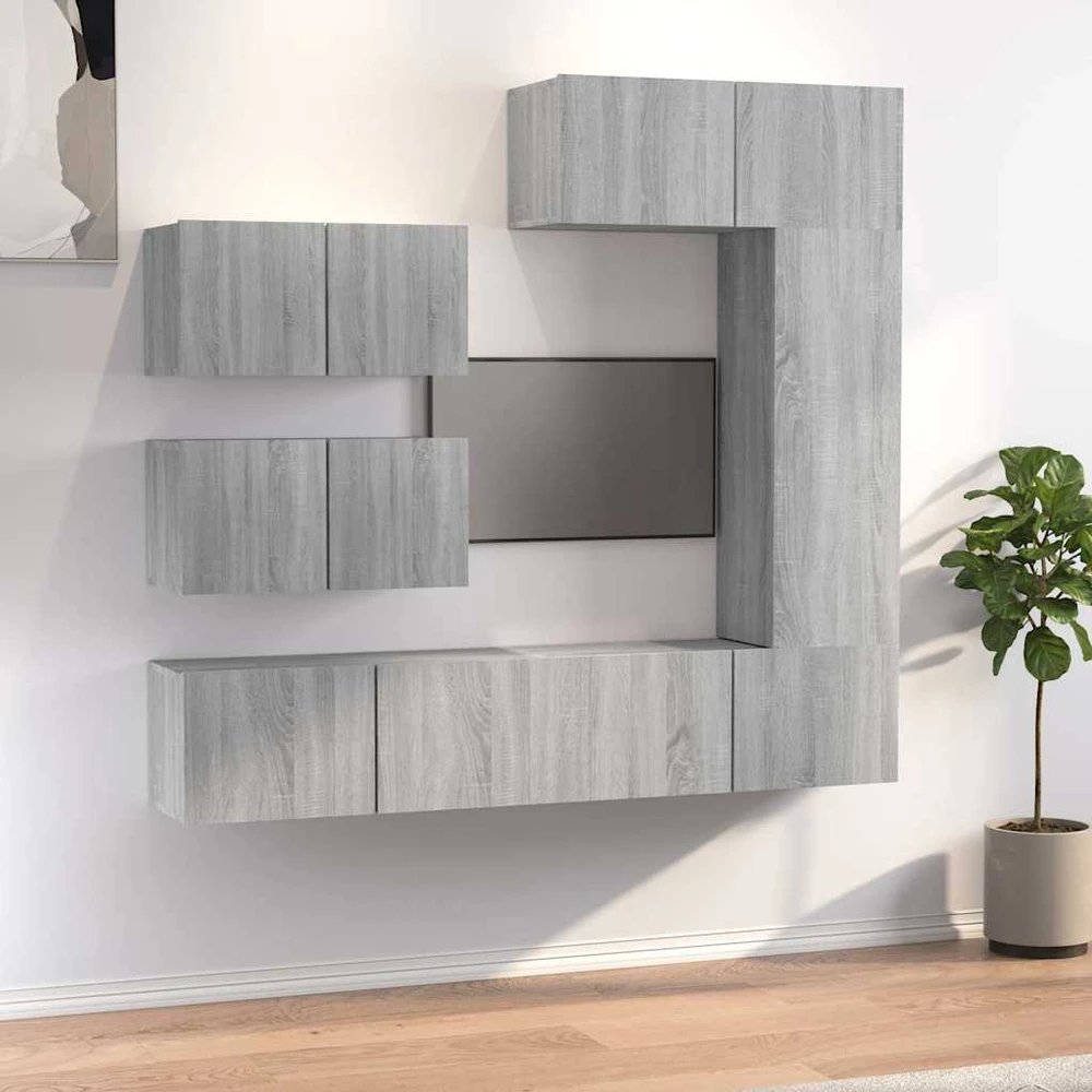 TV staliukas TV spintelių komplektas, 6 dalių, pilkas ąžuolo, mediena