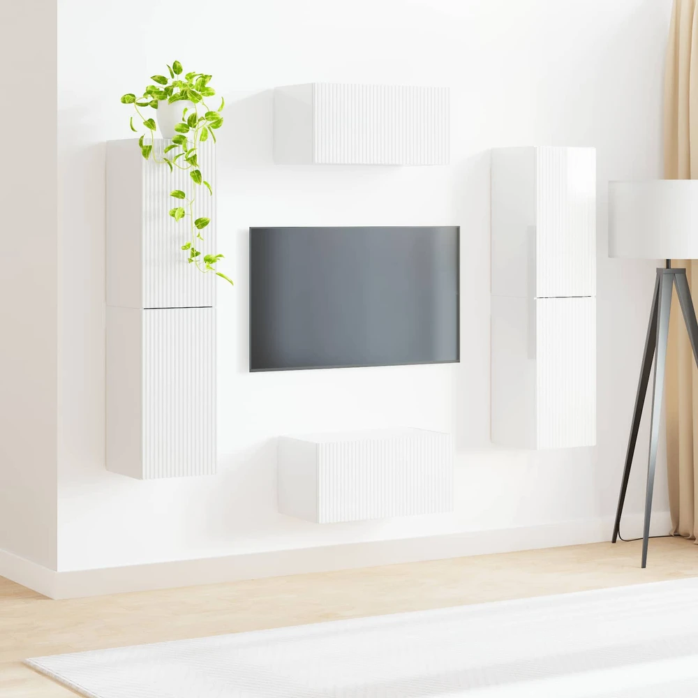 TV staliukas TV spintelių komplektas 6 vnt. Aukštai blizganti balta