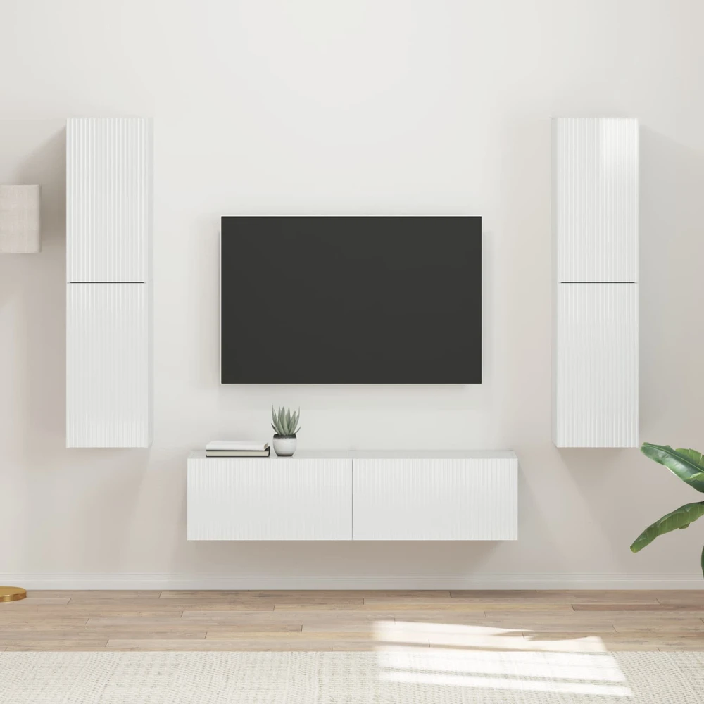 TV staliukas TV spintelių komplektas 6 vnt. Aukštai blizganti balta