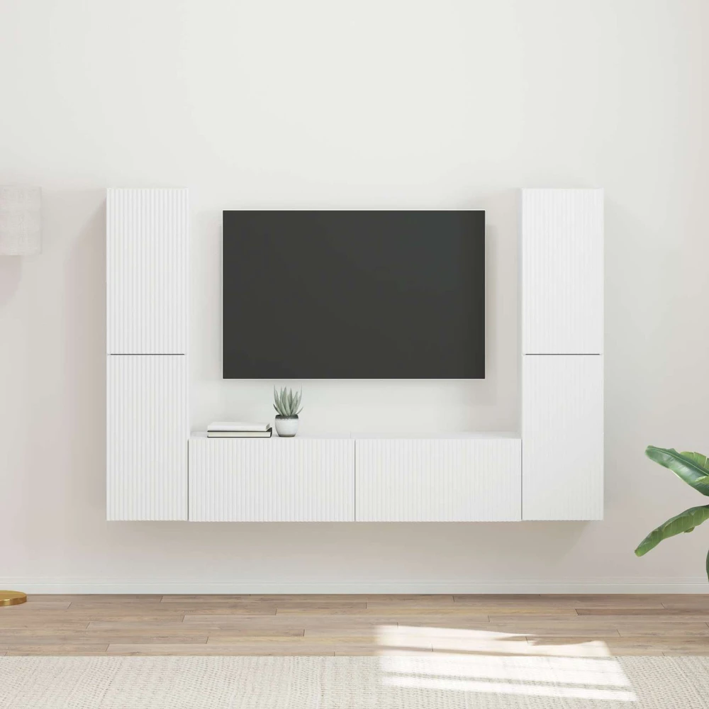 TV staliukas TV spintelių komplektas 6 vnt. Balta Apdirbta mediena