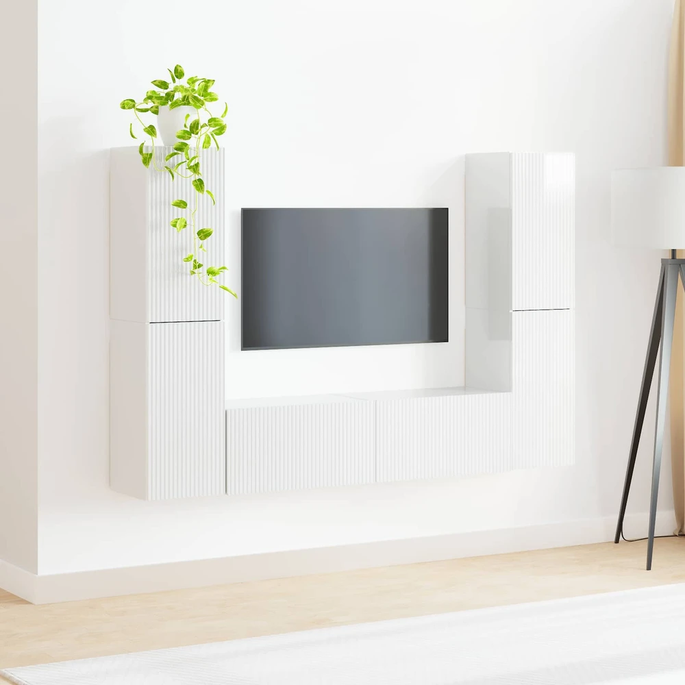 TV staliukas TV spintelių komplektas 6 vnt. Itin blizgi balta