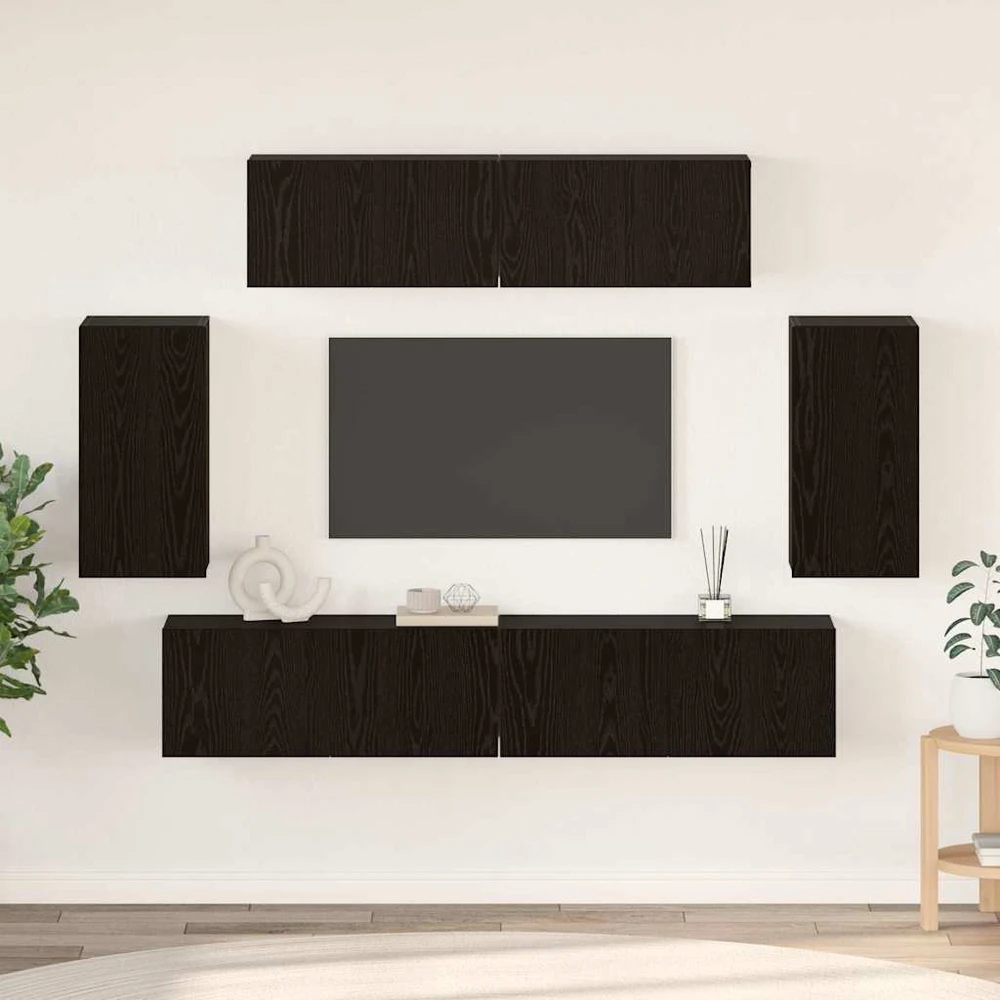 TV staliukas TV spintelių komplektas 6 vnt. Juodas ąžuolas Apdirbta mediena