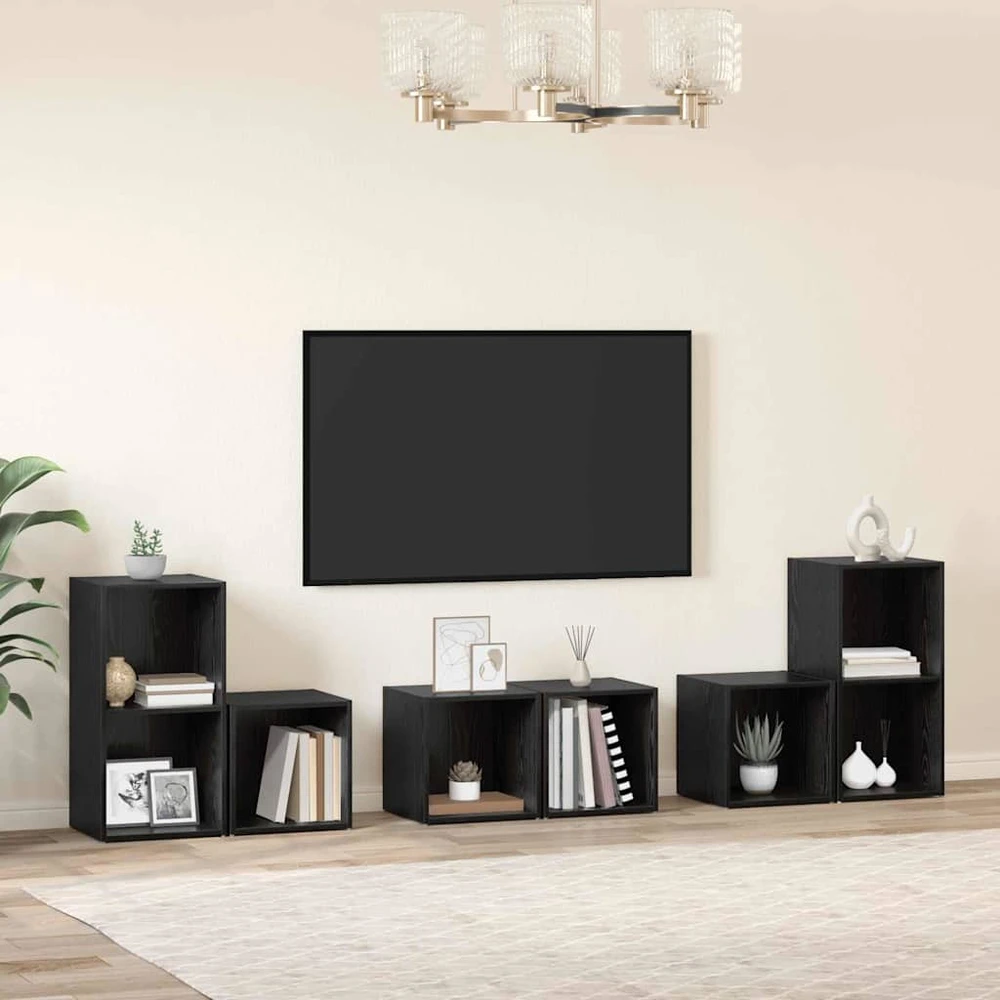 TV staliukas TV spintelių komplektas 6 vnt. Juodas ąžuolas Apdirbta mediena