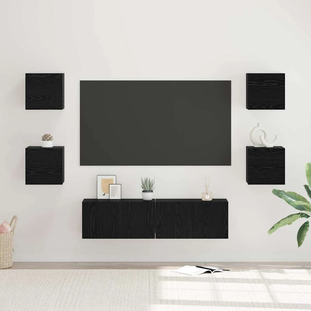 TV staliukas TV spintelių komplektas 6 vnt. Juodas ąžuolas Apdirbta mediena