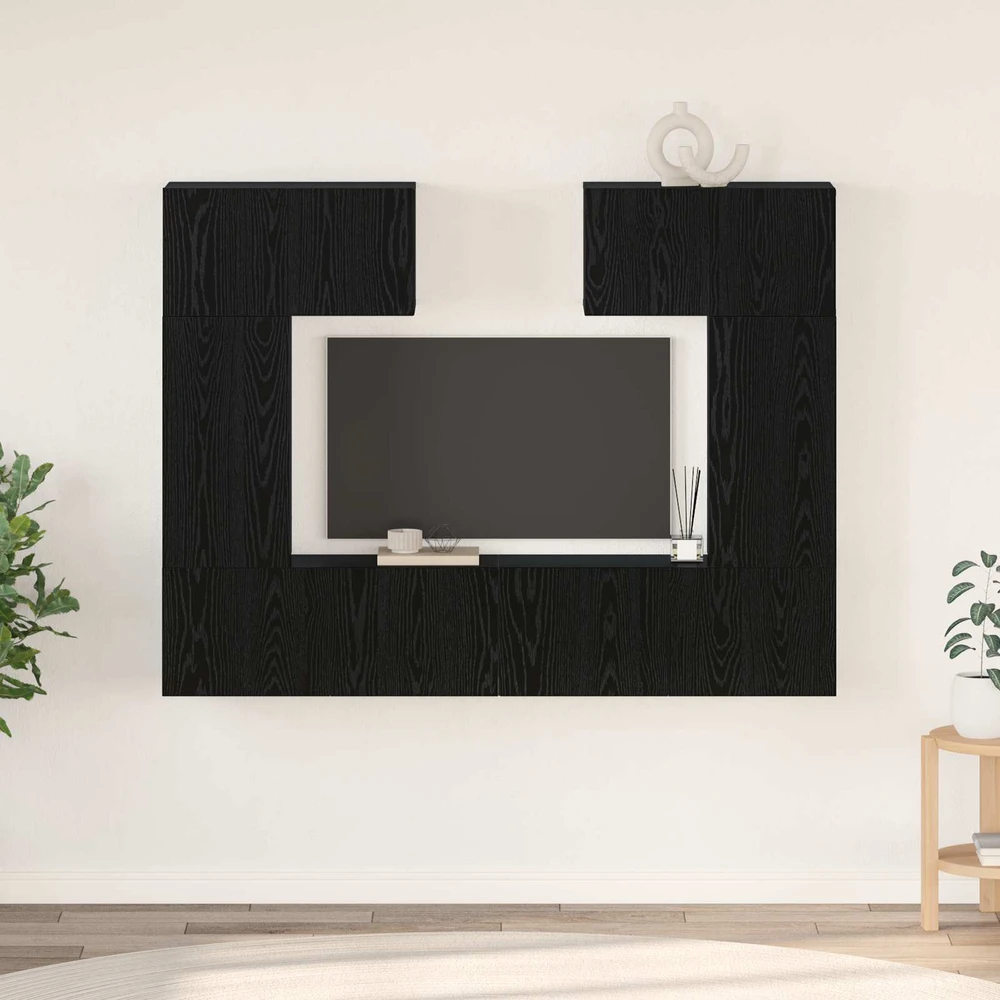 TV staliukas TV spintelių komplektas 6 vnt. Juodas ąžuolas Apdirbta mediena