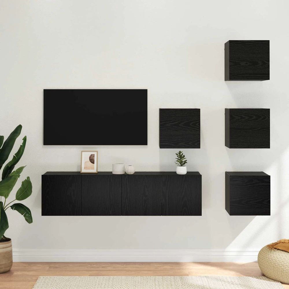 TV staliukas TV spintelių komplektas 6 vnt. Juodojo ąžuolo Apdirbta mediena