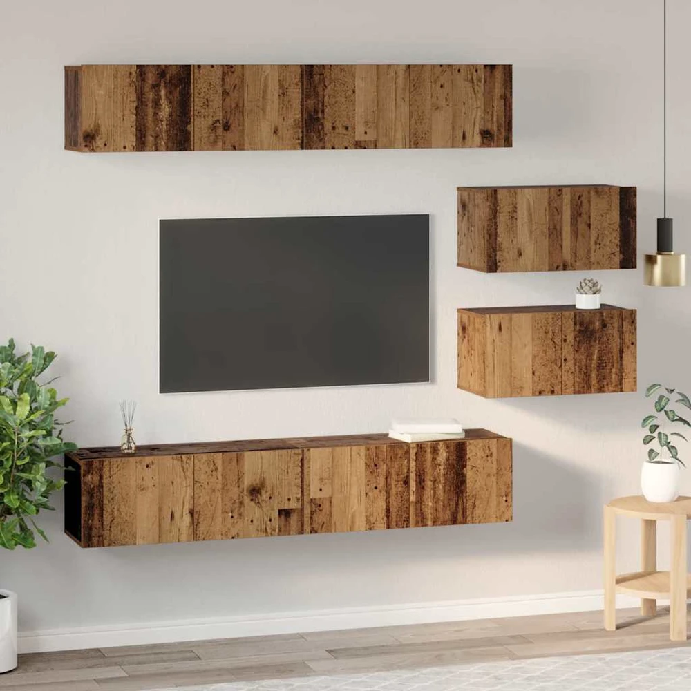 TV staliukas TV spintelių komplektas 6 vnt. Senovinis medis Apdirbta mediena