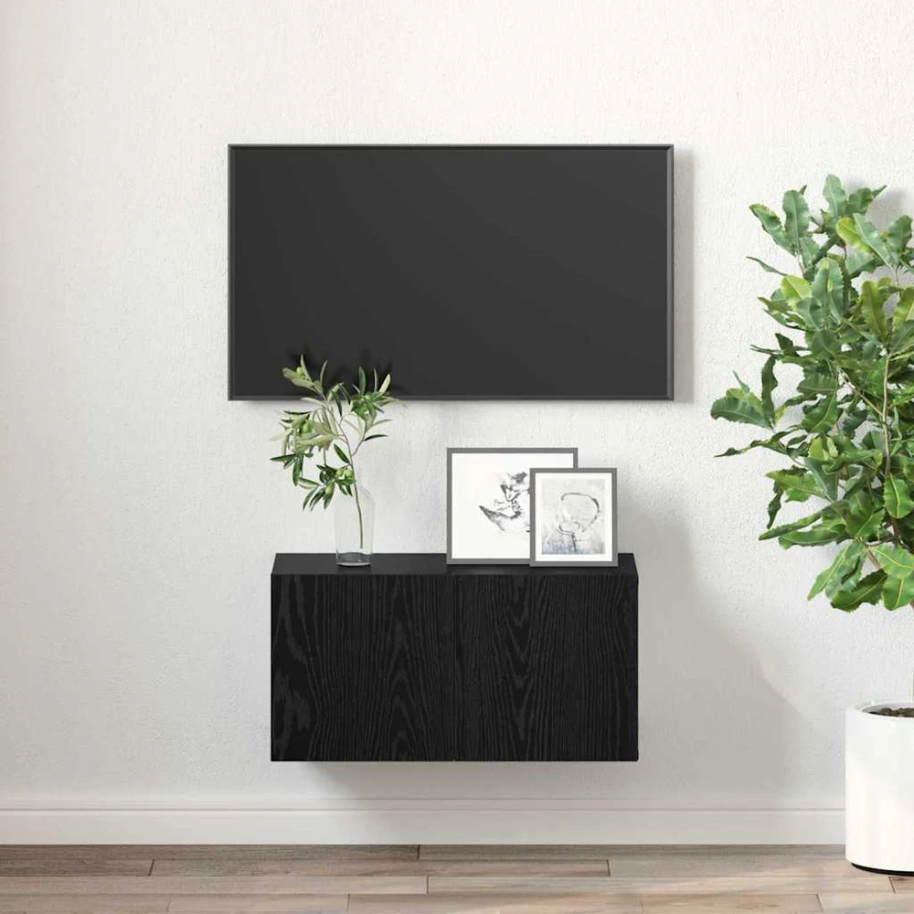TV staliukas TV spintelių komplektas 60 x 30 x 30 cm Juoda Apdirbta mediena