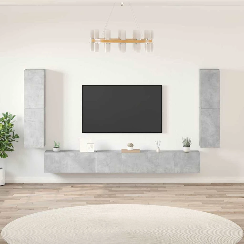 TV staliukas TV spintelių komplektas, 7 dalių, betono pilkas, mediena