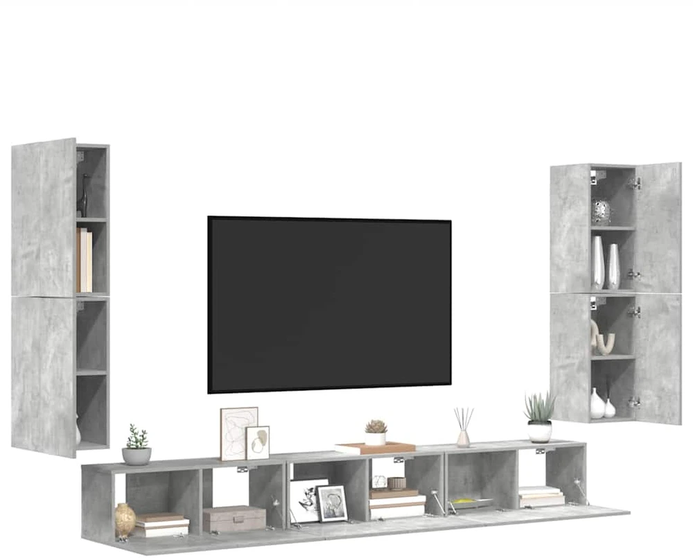 TV staliukas TV spintelių komplektas, 7 dalių, betono pilkas, mediena