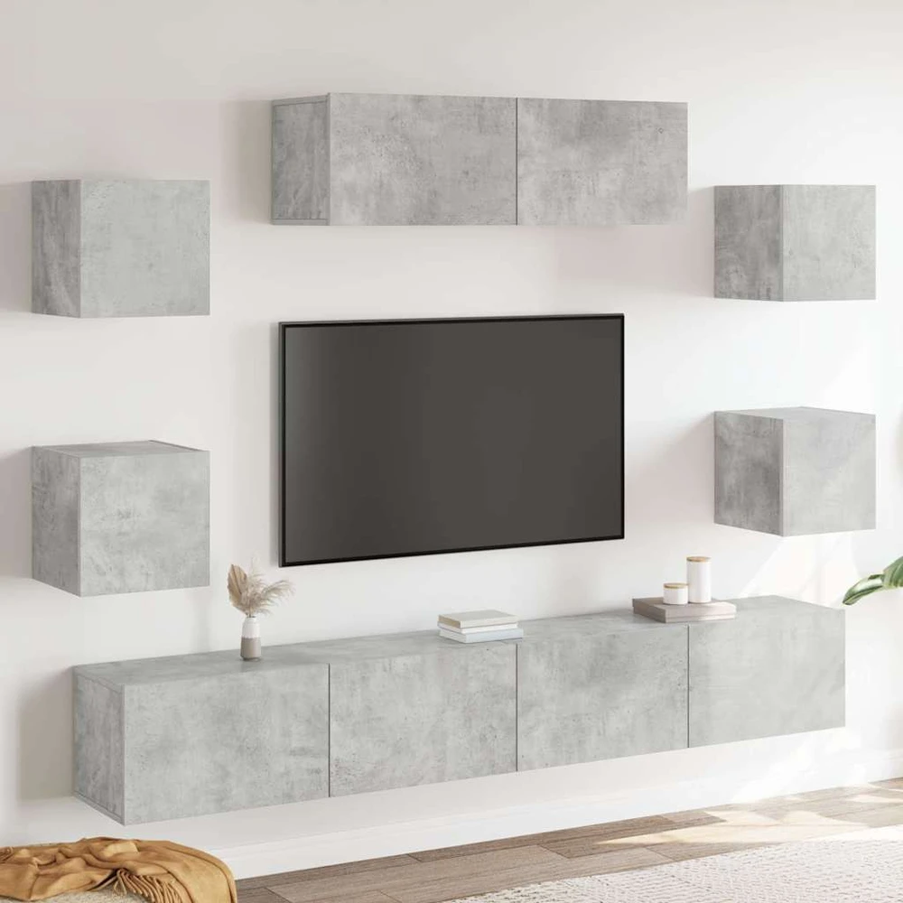 TV staliukas TV spintelių komplektas, 7 dalių, betono pilkas, mediena